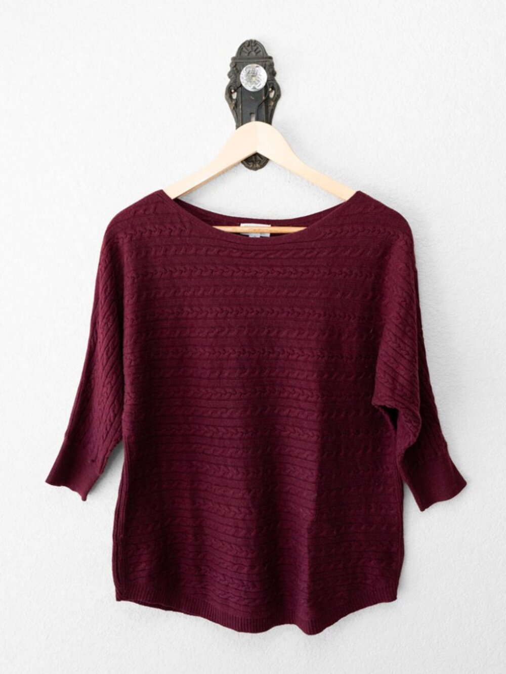Market & Spruce Sweater Womens M Burgundy Cable Knit Cashmere Silk Dolman Stitch